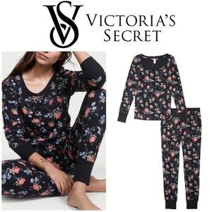 Victoria’s Secret Black Floral Thermal Pajama Set
